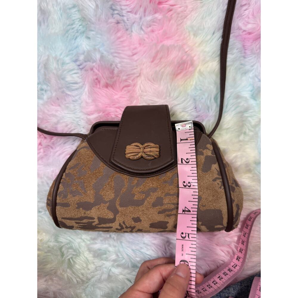 Vintage Brown Suede Camo Print Shoulder Bag Small Y2K Purse - Picture 13 of 13